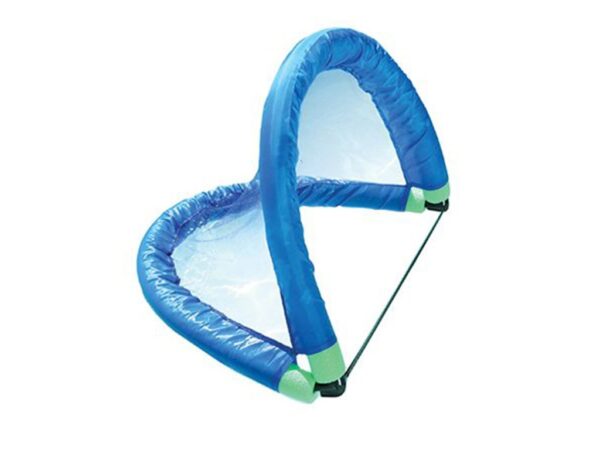 Bright blue inflatable kite surfing wing with a curved shape and transparent middle section, used for water sports and wind activities.