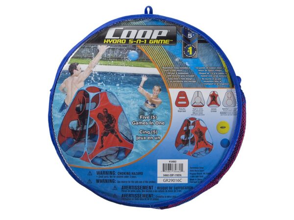 Circular Coop Hydro 5-in-1 Game package featuring a person playing in a pool. Includes product images and details in multiple languages.