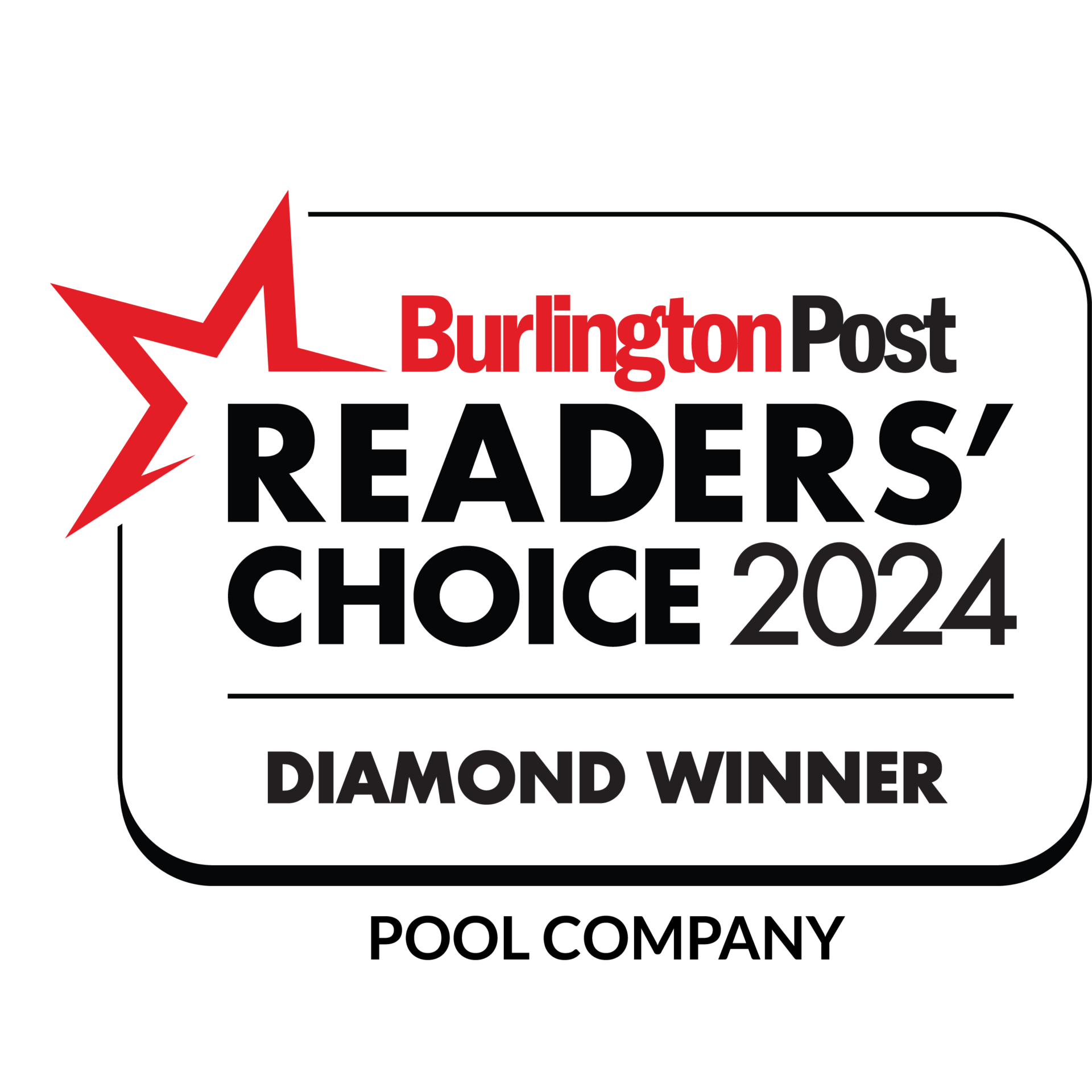 "Burlington Post Readers' Choice 2024 Diamond Winner logo with star design on a black background, emphasizing a prestigious achievement in community voting."