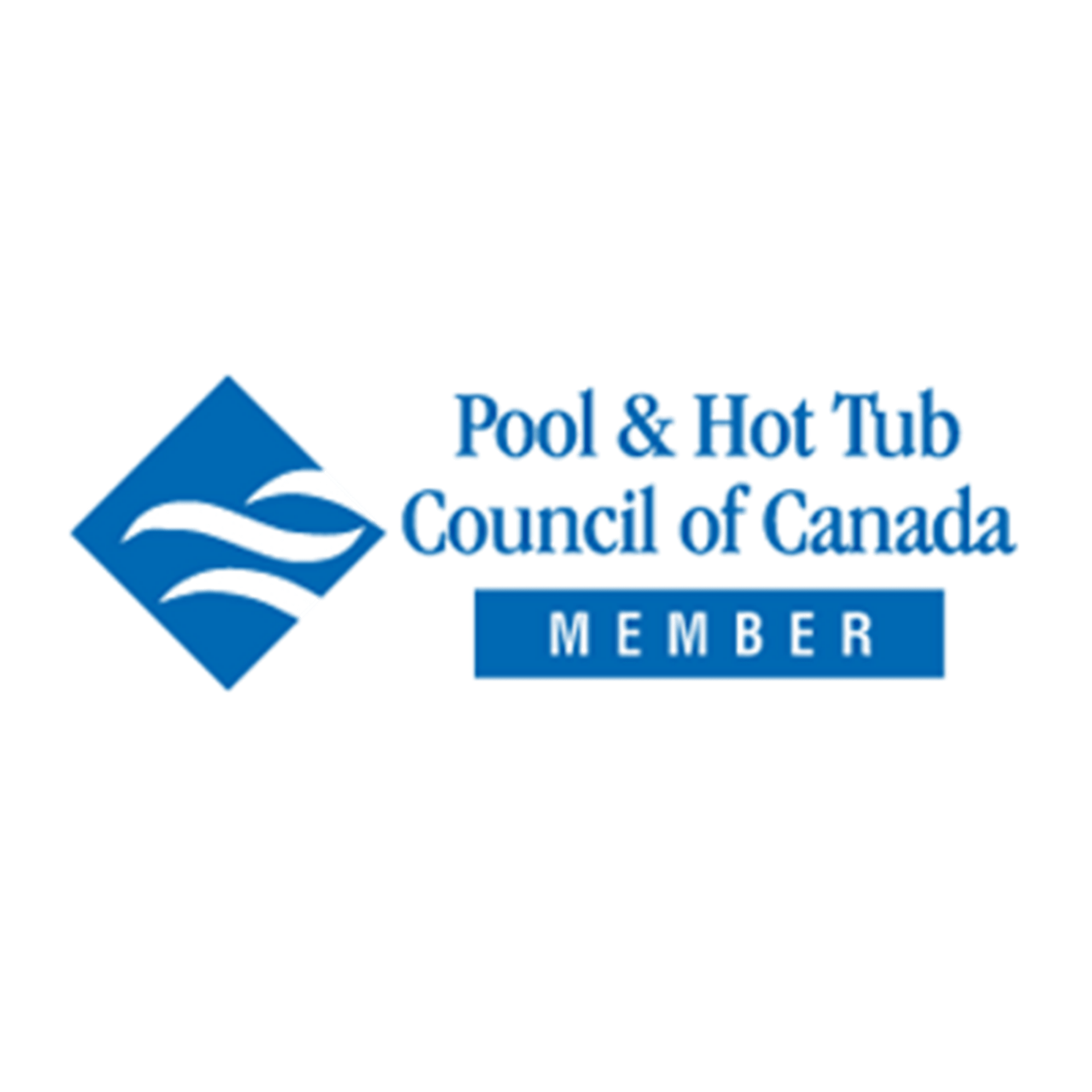 Blue logo featuring the Pool & Hot Tub Council of Canada with a stylized wave and "MEMBER" text on a black background.