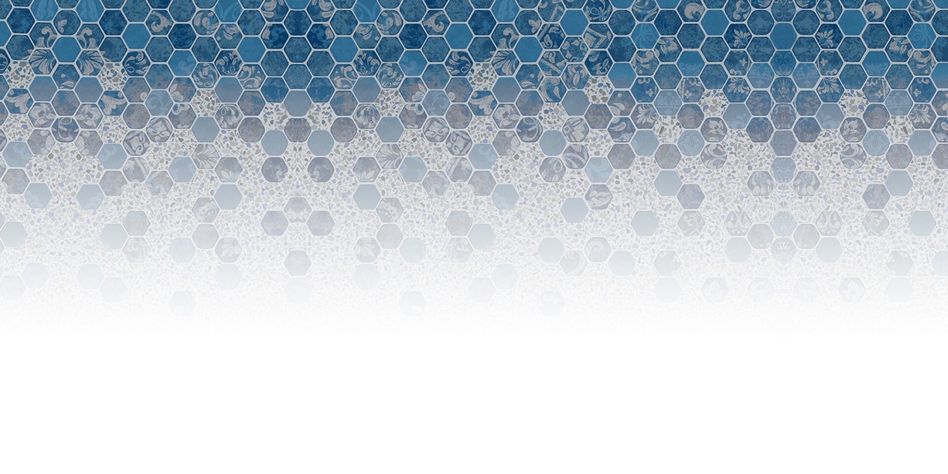 Abstract hexagonal pattern with a blue gradient fading to white. Textured design creates a sense of depth and visual interest.